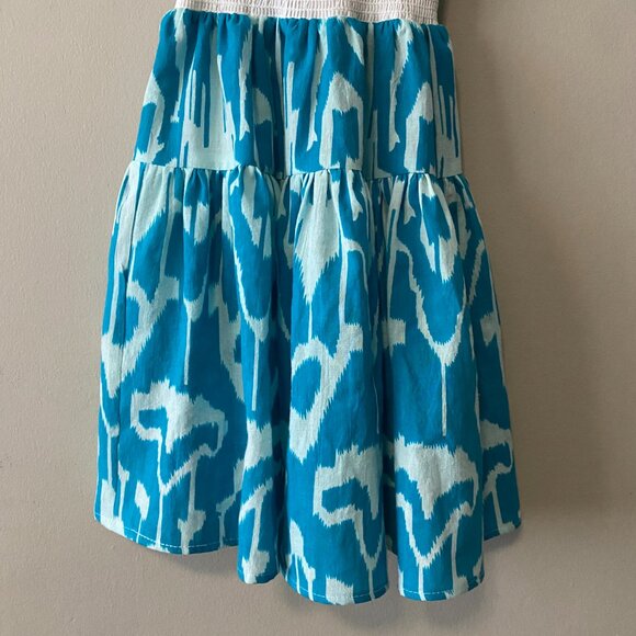 Handmade Children's 100% Cotton Blue Pattern White Elastic Waist Dress - Picture 6 of 10